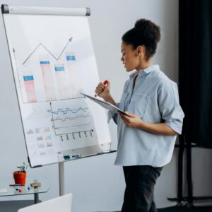 A girl making the financial report