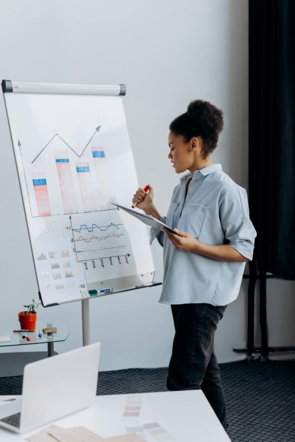 A girl making the financial report